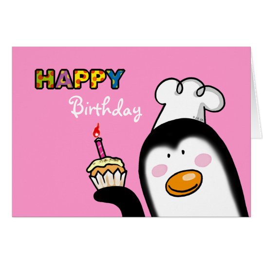 Tarjeta Magdalena del pingüino del feliz cumpleaños