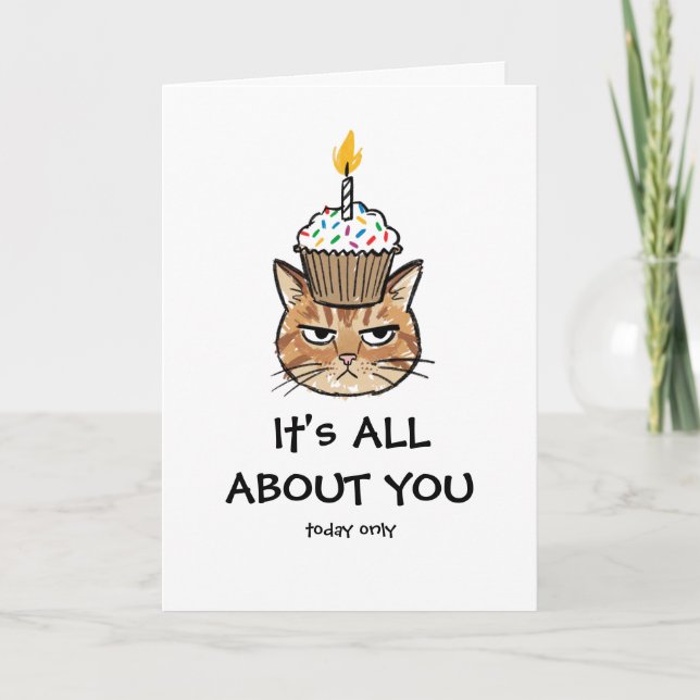 Tarjeta Magdalena Grumpy Cat "Todo se trata de ti" Diverti (Anverso)