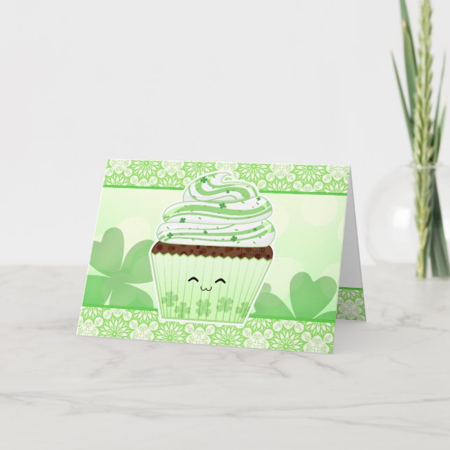 Tarjeta Magdalena linda del día del St Patricks del kawaii (Anverso)