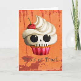 Tarjeta Magdalena mortal del cráneo de Halloween