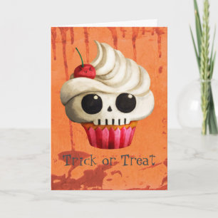Tarjeta Magdalena mortal del cráneo de Halloween