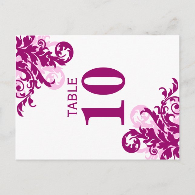 Tarjeta Magenta Flourish Table Number (Anverso)