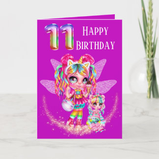 Tarjeta Magia de anime arcoíris lindo hada de onceavo cump