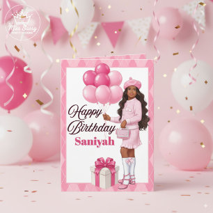 Tarjeta Magia de Chica Negra Elegante Cumpleaños Rosa Adol
