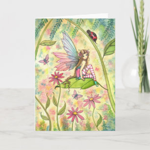Tarjeta Magia de primavera Hada linda y mariquita Arte de