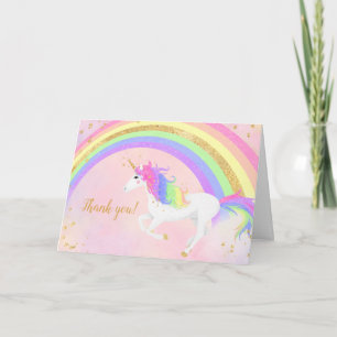 Tarjeta Magia Unicornio Gracias   Oro y arcoiris rosa