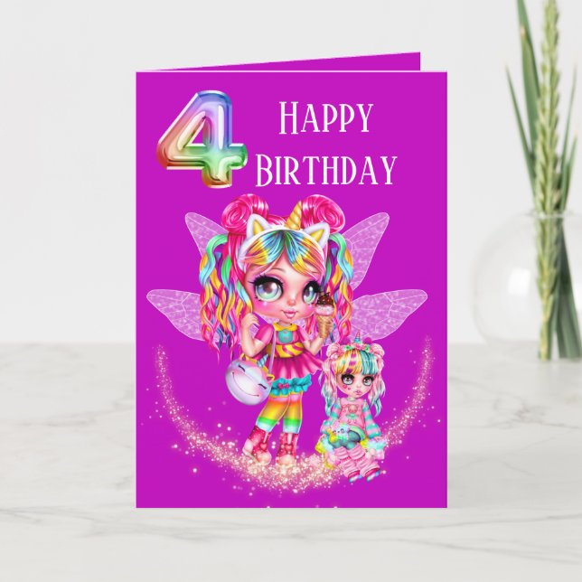 Tarjeta Mágica de anime arcoíris de cumpleaños (Anverso)