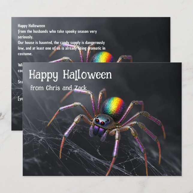 Tarjeta mágica de Halloween de telaraña arcoíris � (Anverso / Reverso)