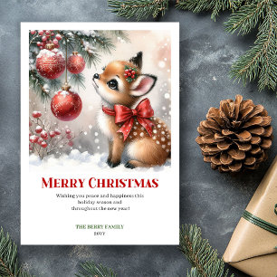 Tarjeta mágica de Navidad con ciervo de invierno e