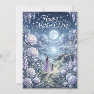 Tarjeta Mágica Madre e Hija bajo la Luz de la Luna Día de