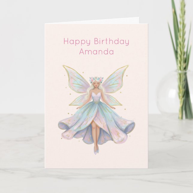Tarjeta Magical Angel Fairy Pastel Colors Birthday (Anverso)