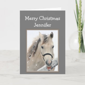 Tarjeta Magical Christmas Custom Name Wishes White Horse