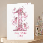 Tarjeta Magical Girl's Pink Fairy 1st Birthday<br><div class="desc">Celebrate your little one's magical first birthday with this enchanting folded greeting card. Featuring a beautifully illustrated number '1' adorned with delicate pink roses and whimsical fairies, this card is perfect for a daughter's special day. The fairytale vibe and swirling fairy dust convey love and good wishes for a precious...</div>