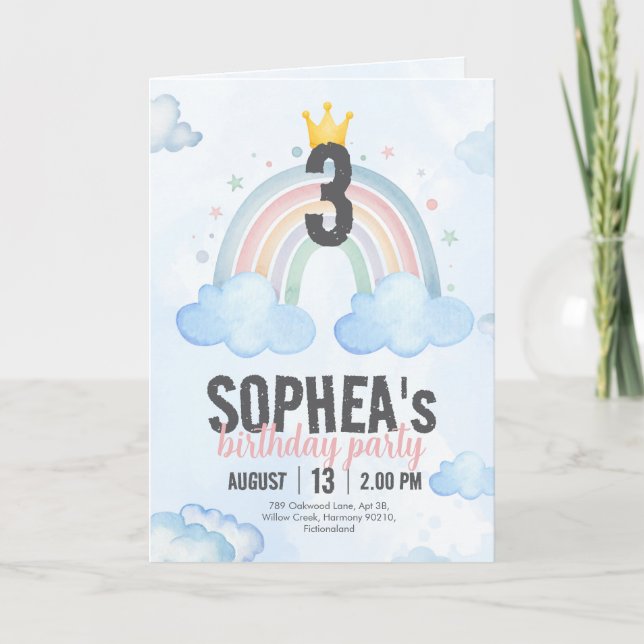 Tarjeta Magical Rainbow Birthday Invitation Greeting Card (Anverso)