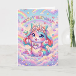 Tarjeta Magical Rainbow Bunny Birthday Whimsical Childrens