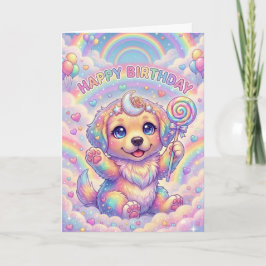 Tarjeta Magical Rainbow Puppy Children's Birthday Fantasy