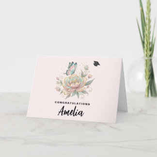 Tarjeta Magical Rose and Butterfly Pastel Graduation Card