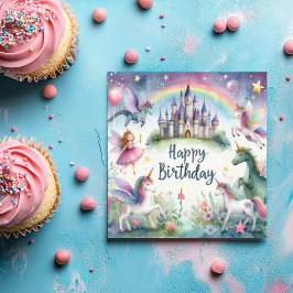 Tarjeta Magical Unicornio Castle Birthday Wings