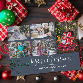 Tarjeta magnética azul para Navidades de collage d