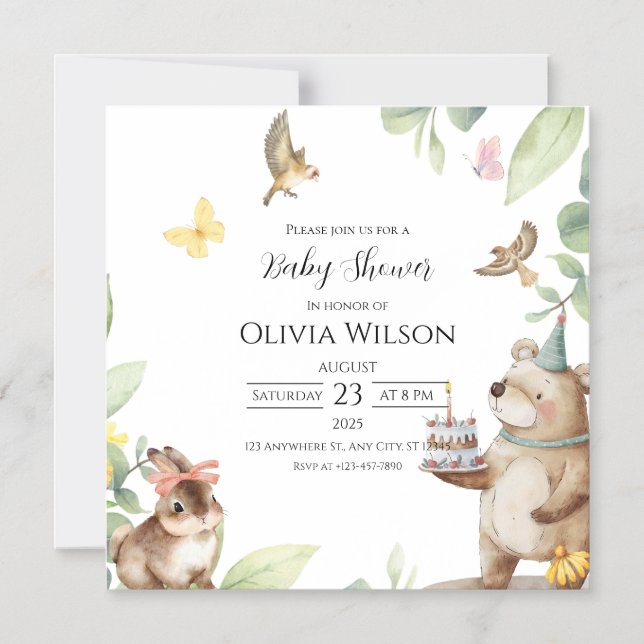 Tarjeta magnética Baby Shower de Aves Blancas Verd (Anverso)