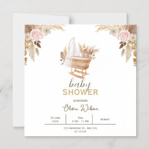 Tarjeta magnética Baby Shower de color blanco flor