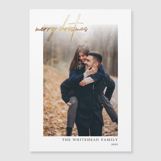 Tarjeta magnética blanca Mínima Gold Merry Christm (Anverso)