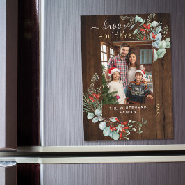 Tarjeta magnética botánica rústica de madera oscur