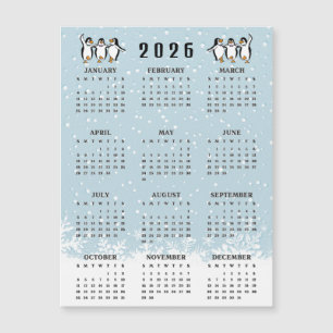 Tarjeta Magnética Calendario 2026 Pingüinos Bailar