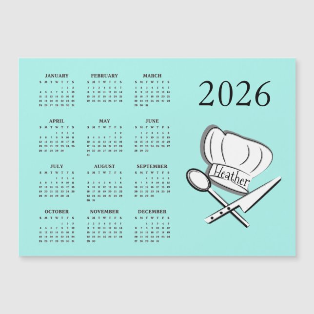 Tarjeta Magnética Calendario Chef Design 2026 (Anverso)