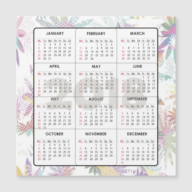 Tarjeta magnética cuadrada del calendario 2018 (Anverso)
