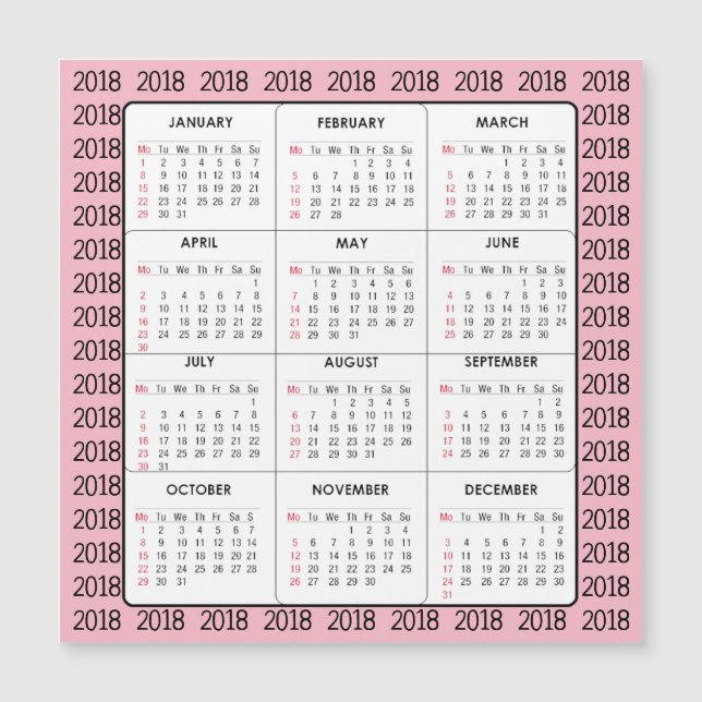 Tarjeta magnética cuadrada del calendario del rosa (Anverso)