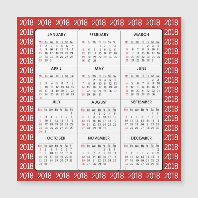 Tarjeta magnética cuadrada del calendario rojo 201 (Anverso)