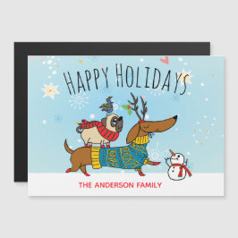 Tarjeta magnética Dachshund, Pug y Bird