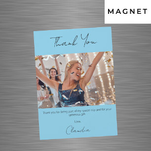 Tarjeta magnética de agradecimiento a la foto azul