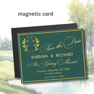 Tarjeta magnética de boda con tema de golf y monog
