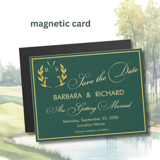 Tarjeta magnética de boda con tema de golf y monog (Subido por el creador)