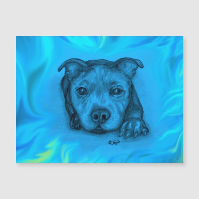 Tarjeta Magnética de Cachorro Staffy Azul (Anverso)