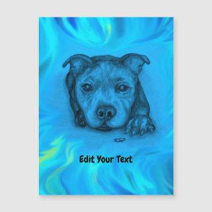 Tarjeta Magnética de Cachorro Staffy Azul