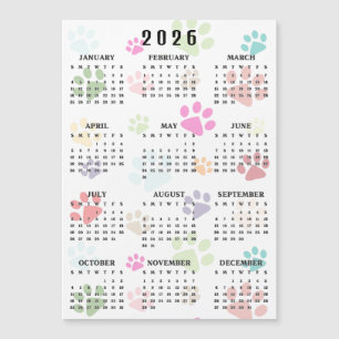 Tarjeta Magnética de Calendario 2026 Huellas de Pa