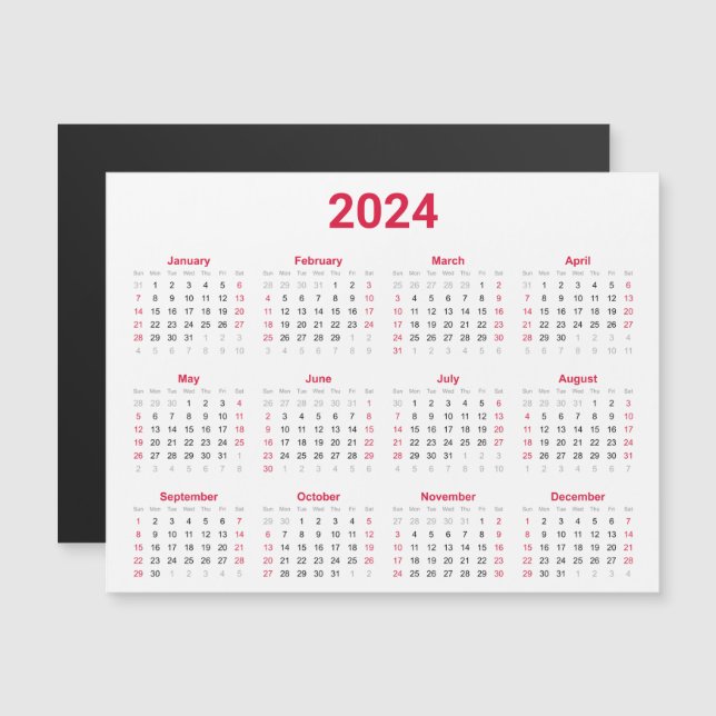 Tarjeta Magnética De Calendario De 2024 (Anverso/Reverso)