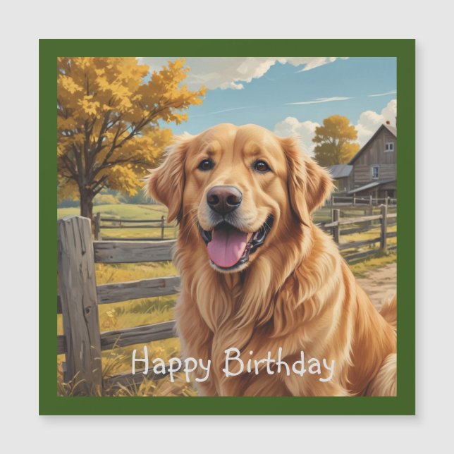 Tarjeta magnética de cumpleaños de Golden Retrieve (Anverso)
