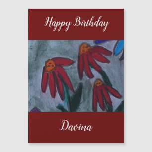 Tarjeta magnética de cumpleaños de margaritas roja