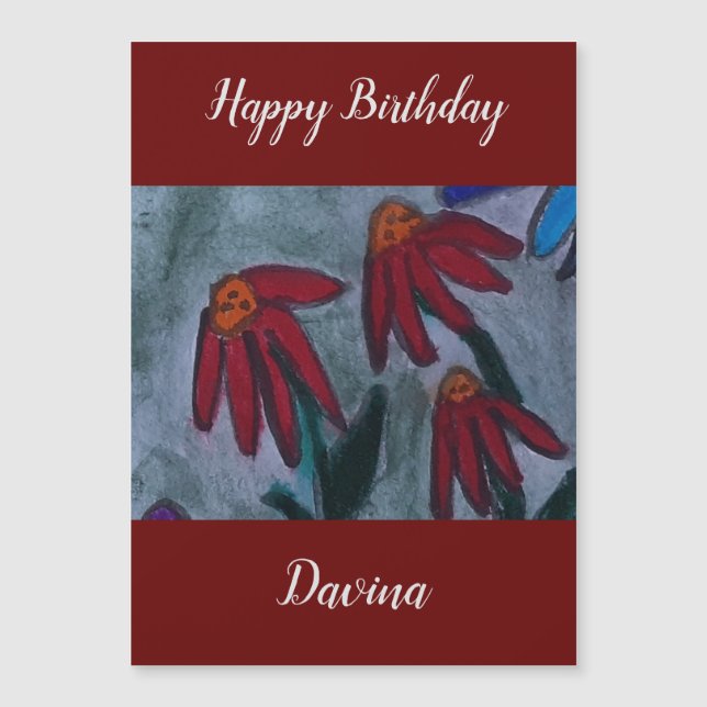 Tarjeta magnética de cumpleaños de margaritas roja (Anverso)