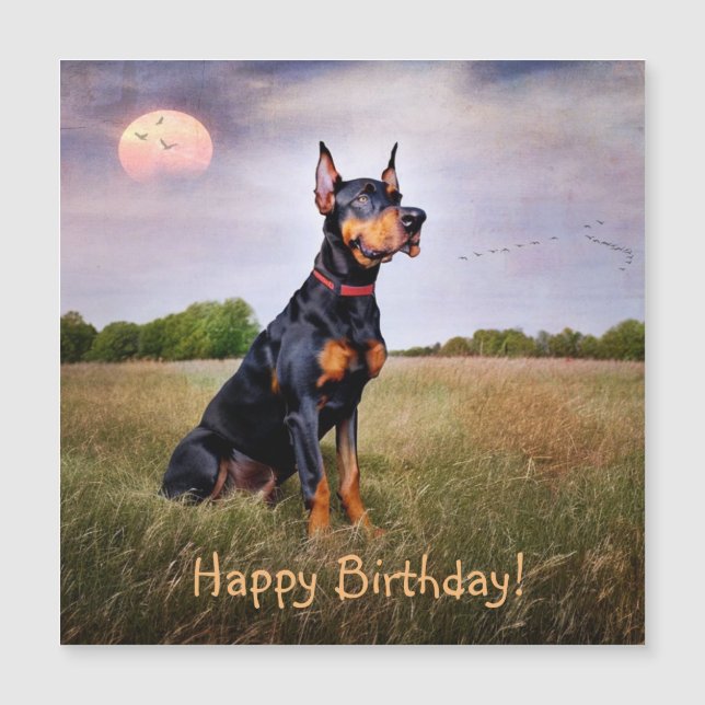 Tarjeta magnética de cumpleaños Doberman Pinscher (Anverso)