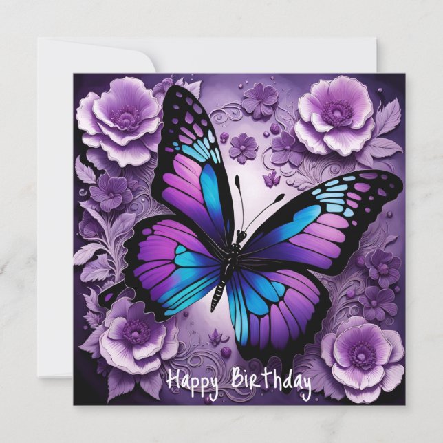 Tarjeta magnética de cumpleaños floral de mariposa (Anverso)