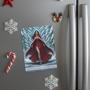 Tarjeta Magnética de Duende de Navidad en Rojo en
