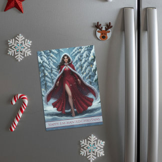 Tarjeta Magnética de Duende de Navidad en Rojo en
