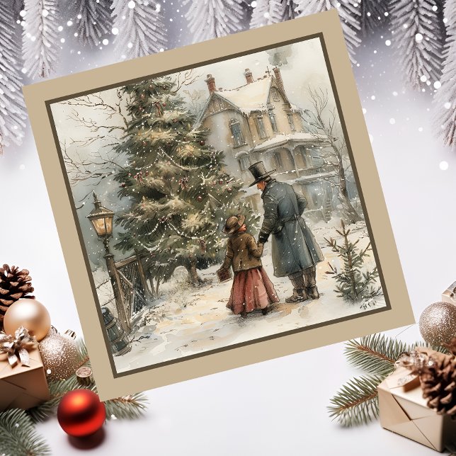 Tarjeta magnética de escena de nieve (Christmas scene father and child.)