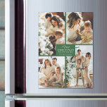 Tarjeta magnética de Feliz Navidad 4 Collages de f<br><div class="desc">Tu apellido y el saludo Feliz Navidad y Feliz Año Nuevo con letras de moda en verde con tu collage de fotos favorito en estas tarjetas magnéticas de felicitación de vacaciones.</div>