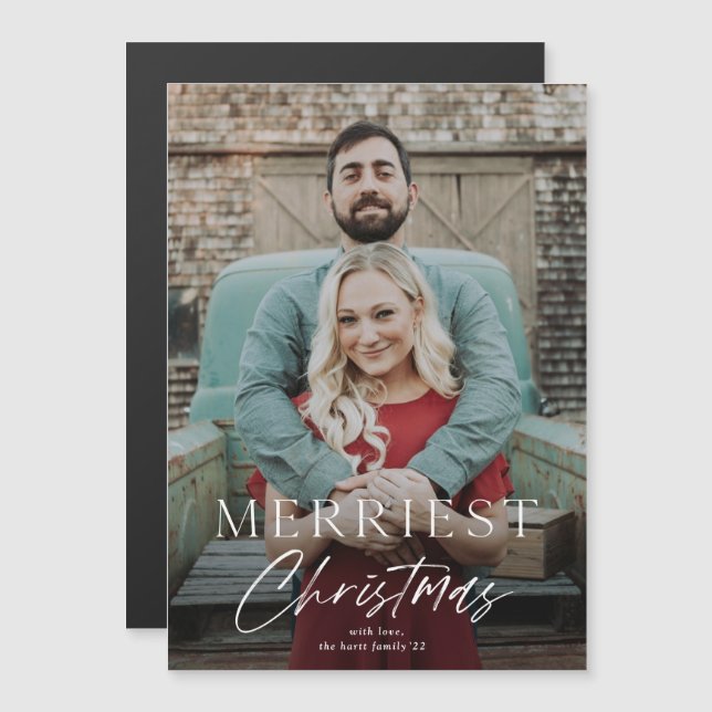 Tarjeta magnética de foto de Navidad más alegre co (Anverso/Reverso)